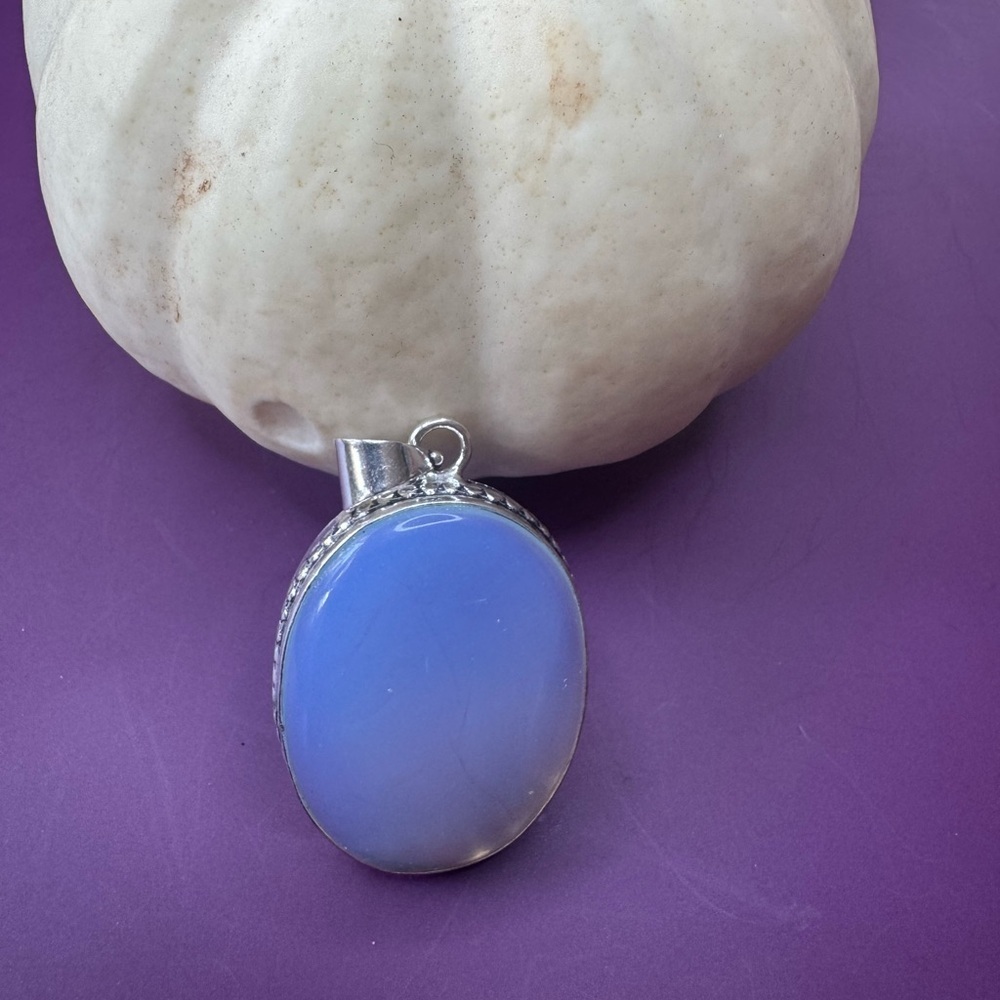 Fiery Opalite Pendant. 925 Silver Plated. 2" - Picture 1 of 5